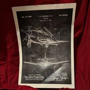 Vintage Airplane Patent Art Print - Black and White